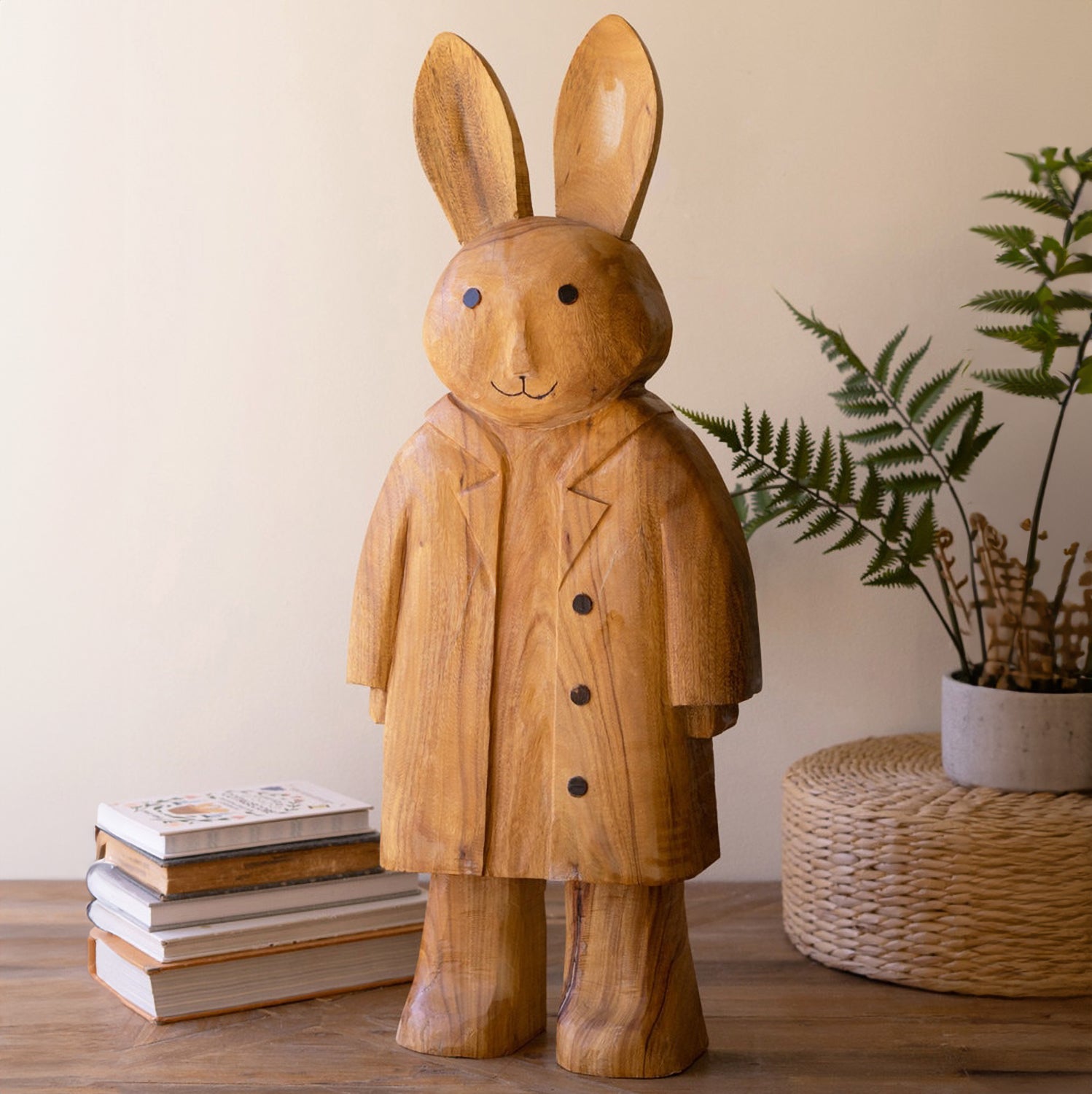 Standing Camphor Wood Rabbit Sculpture