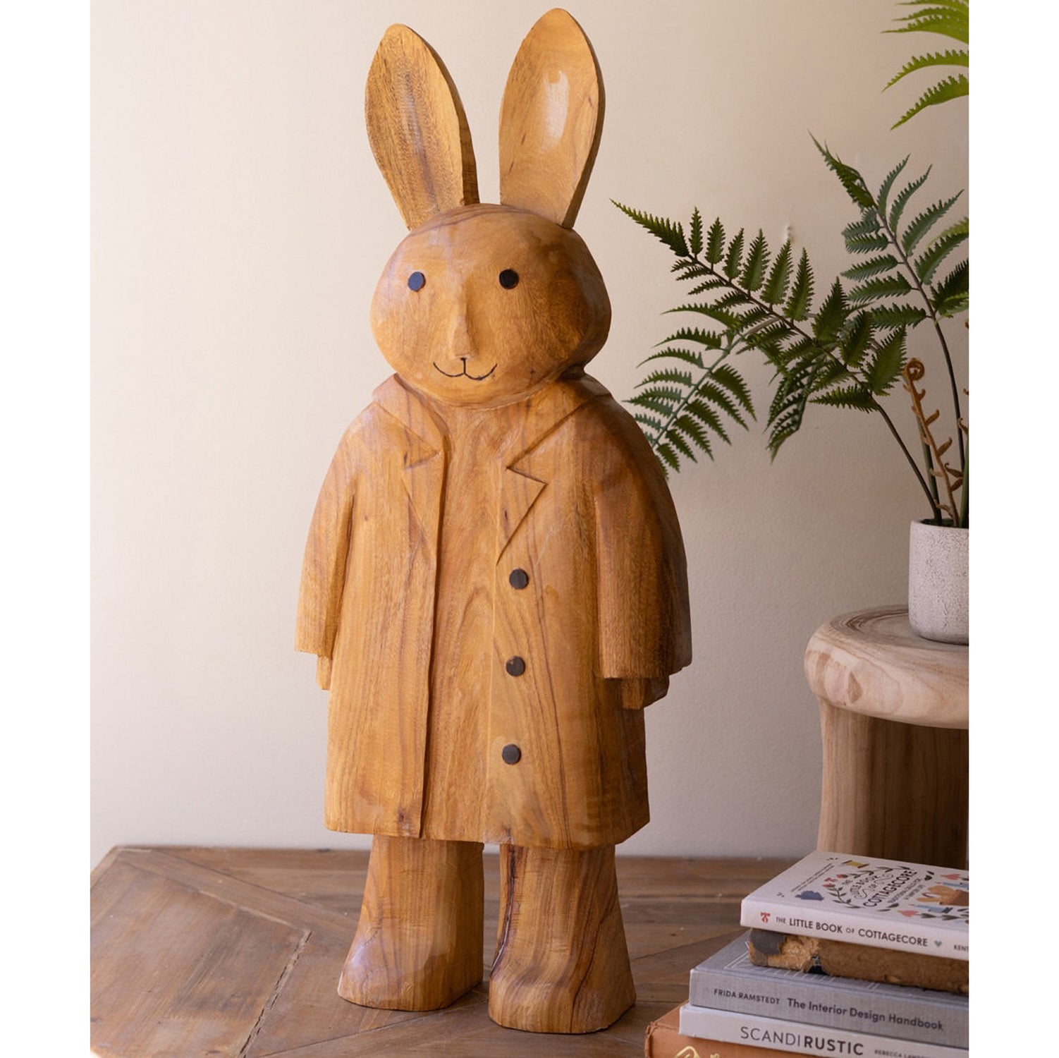 Standing Camphor Wood Rabbit Sculpture