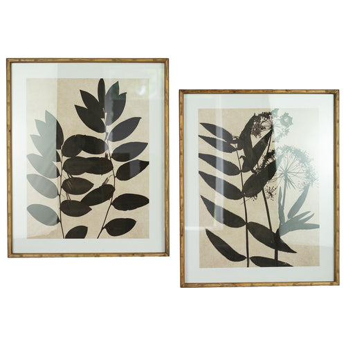 Leaf Print Natural Frame Wall Art Set of 2