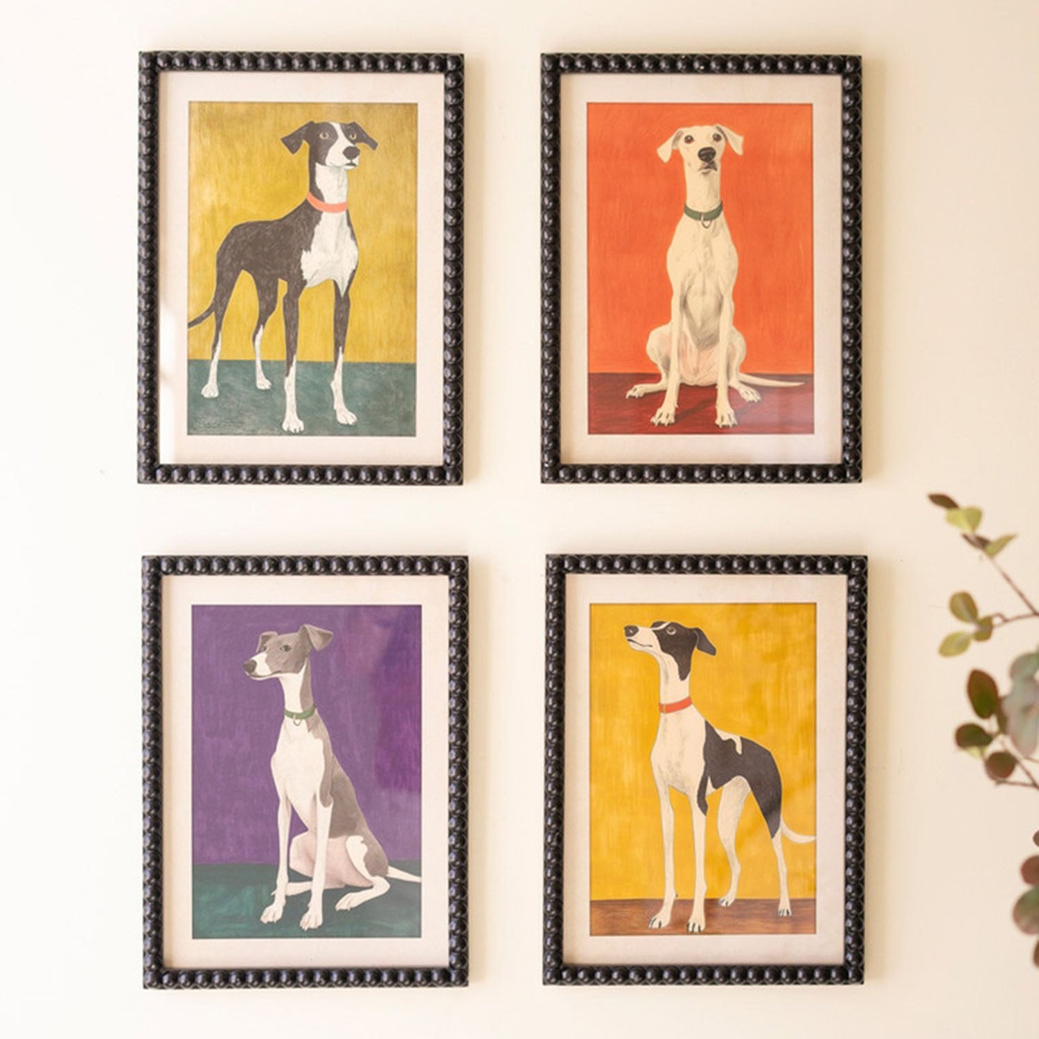 Hound Dog Framed Artwork Set of 4