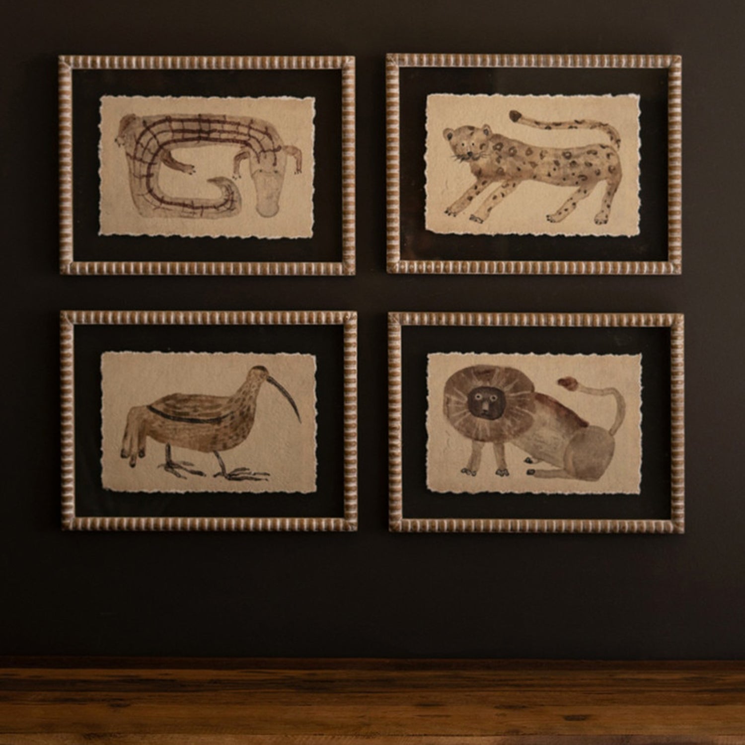 Animal Framed Print Under Glass Set of 4