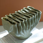Green Ceramic Folds Vase Set of 2