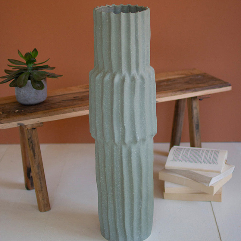Ribbed Green Ceramic Vase