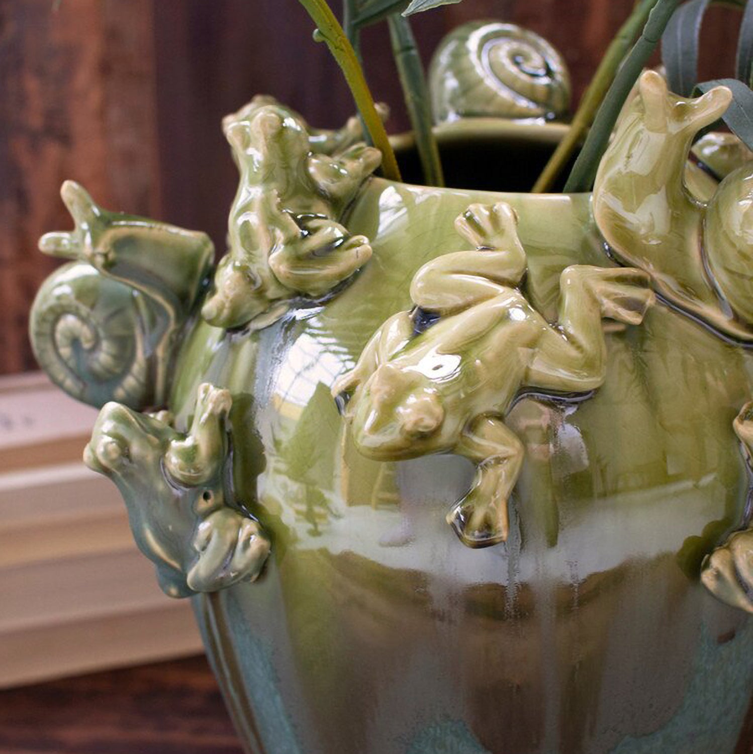 Ceramic Frogs and Snails Vase