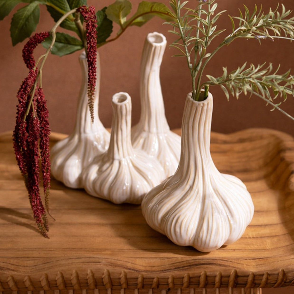 Ceramic Garlic Bud Vase Set of 2