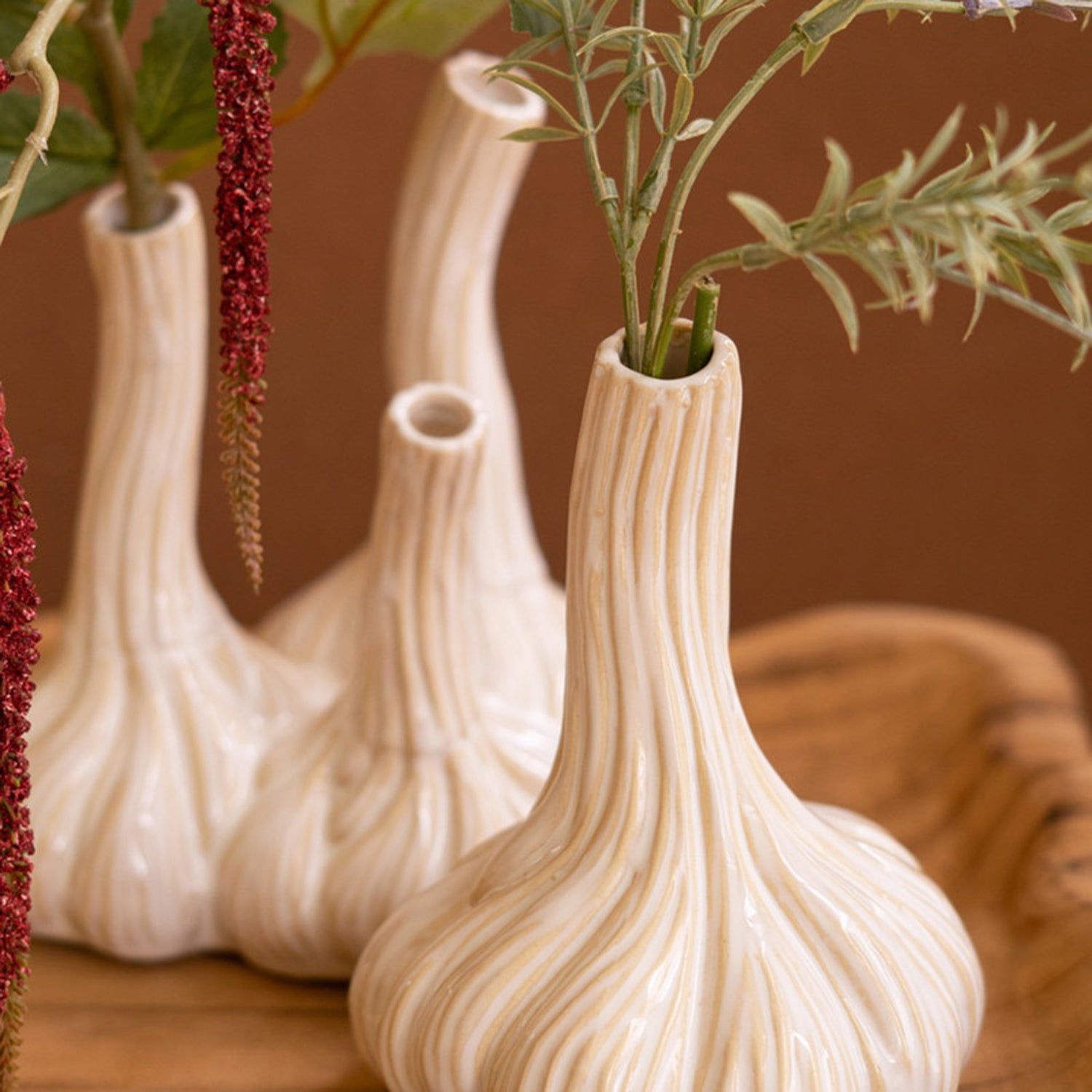 Ceramic Garlic Bud Vase Set of 2