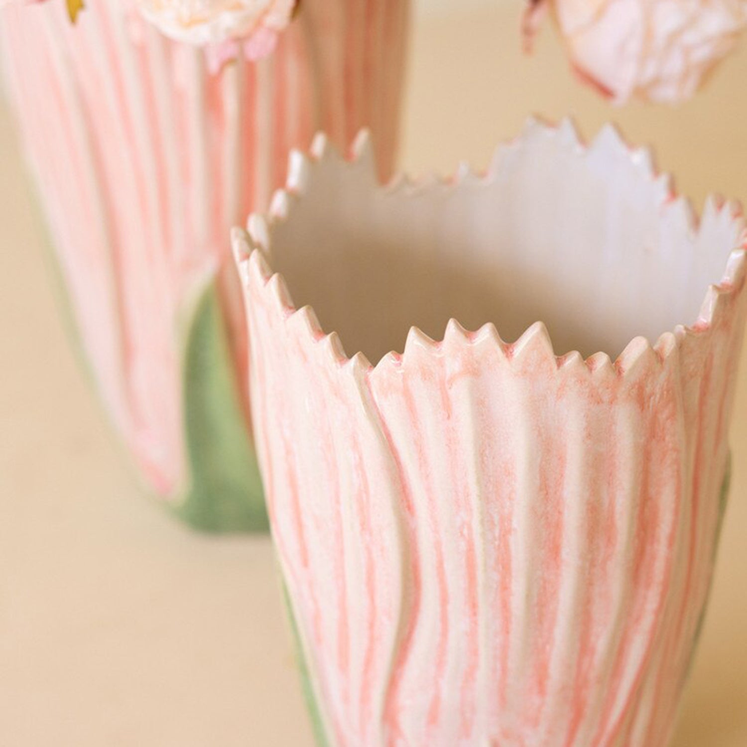 Pink and Green Ceramic Vase Set of 2