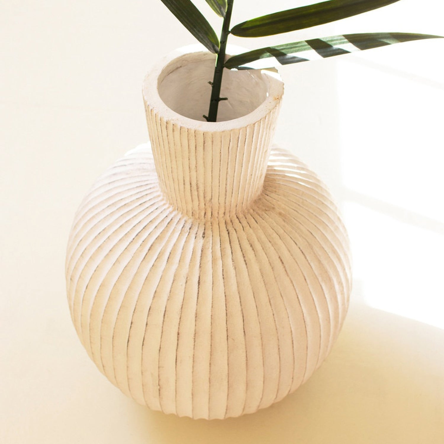 Tall Stone Composite Fluted Bulb Vase