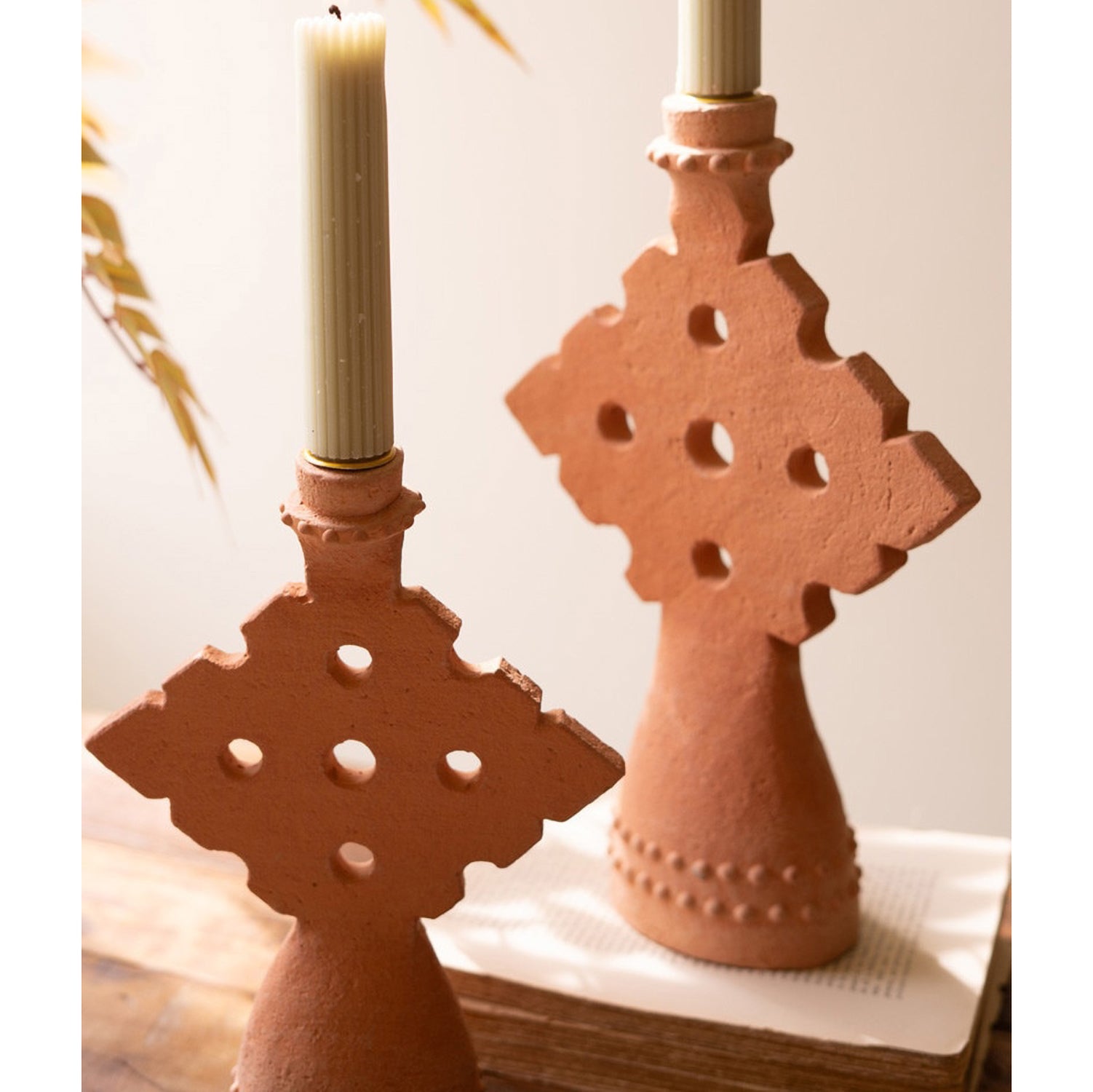 Terracotta Taper Candle Holder Set of 2