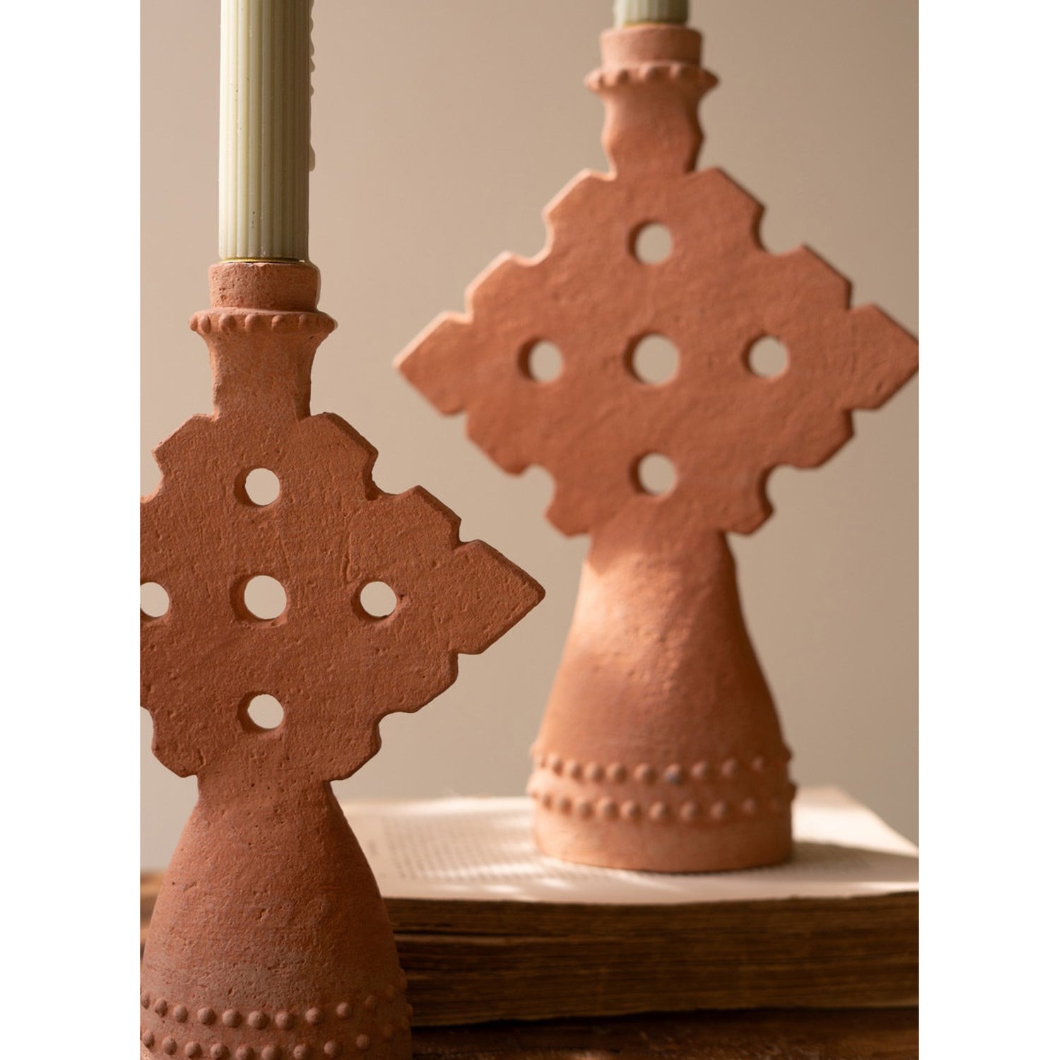 Terracotta Taper Candle Holder Set of 2