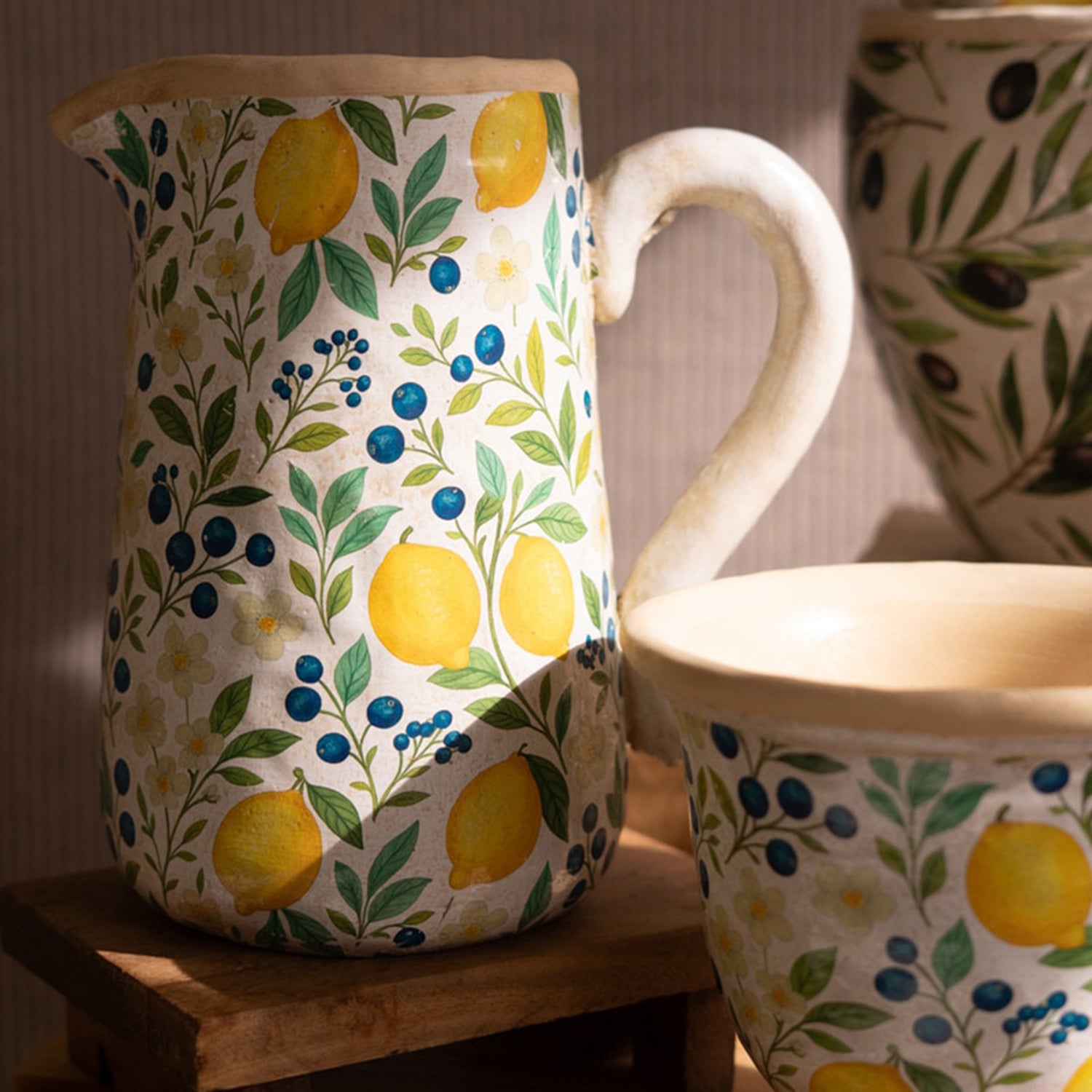 Lemons Cement Pitcher and Vase Set of 2