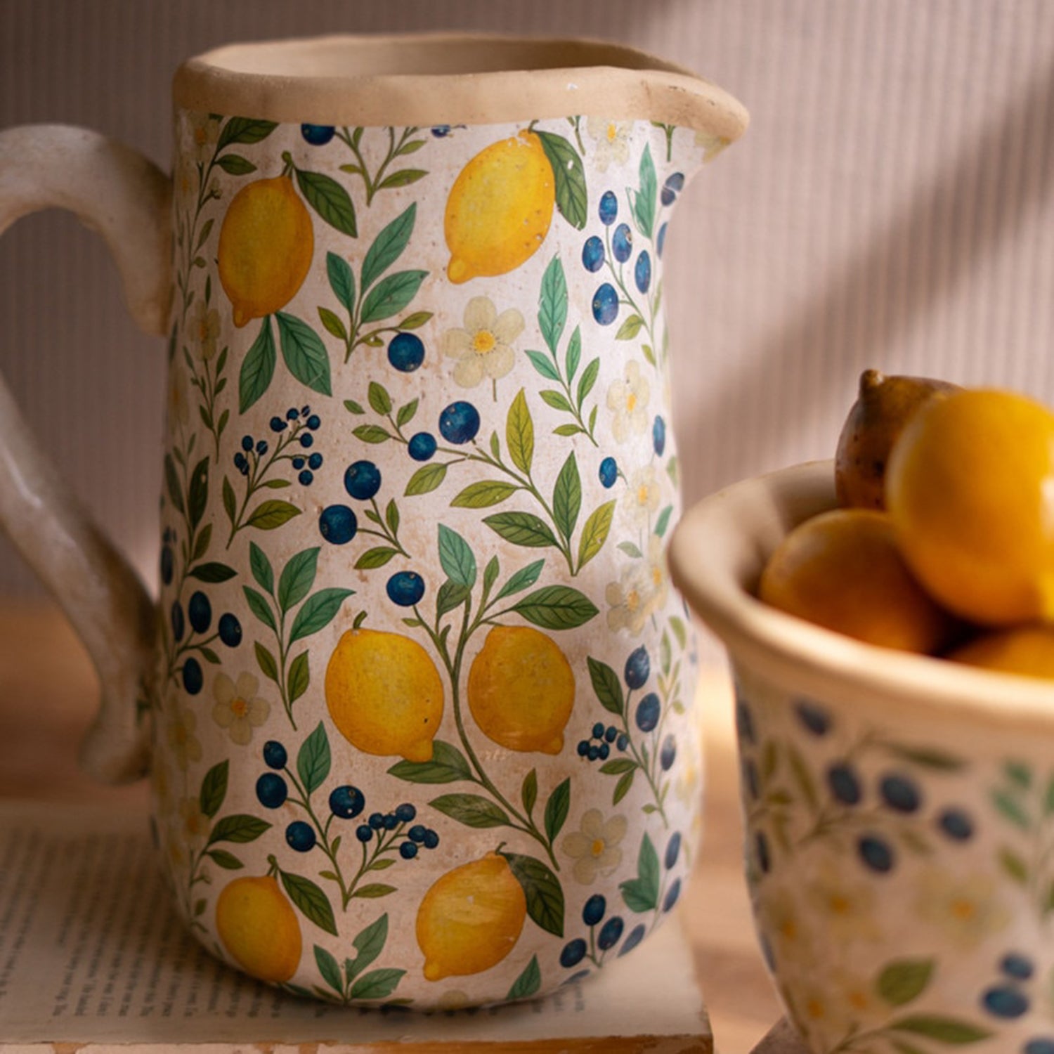 Lemons Cement Pitcher and Vase Set of 2