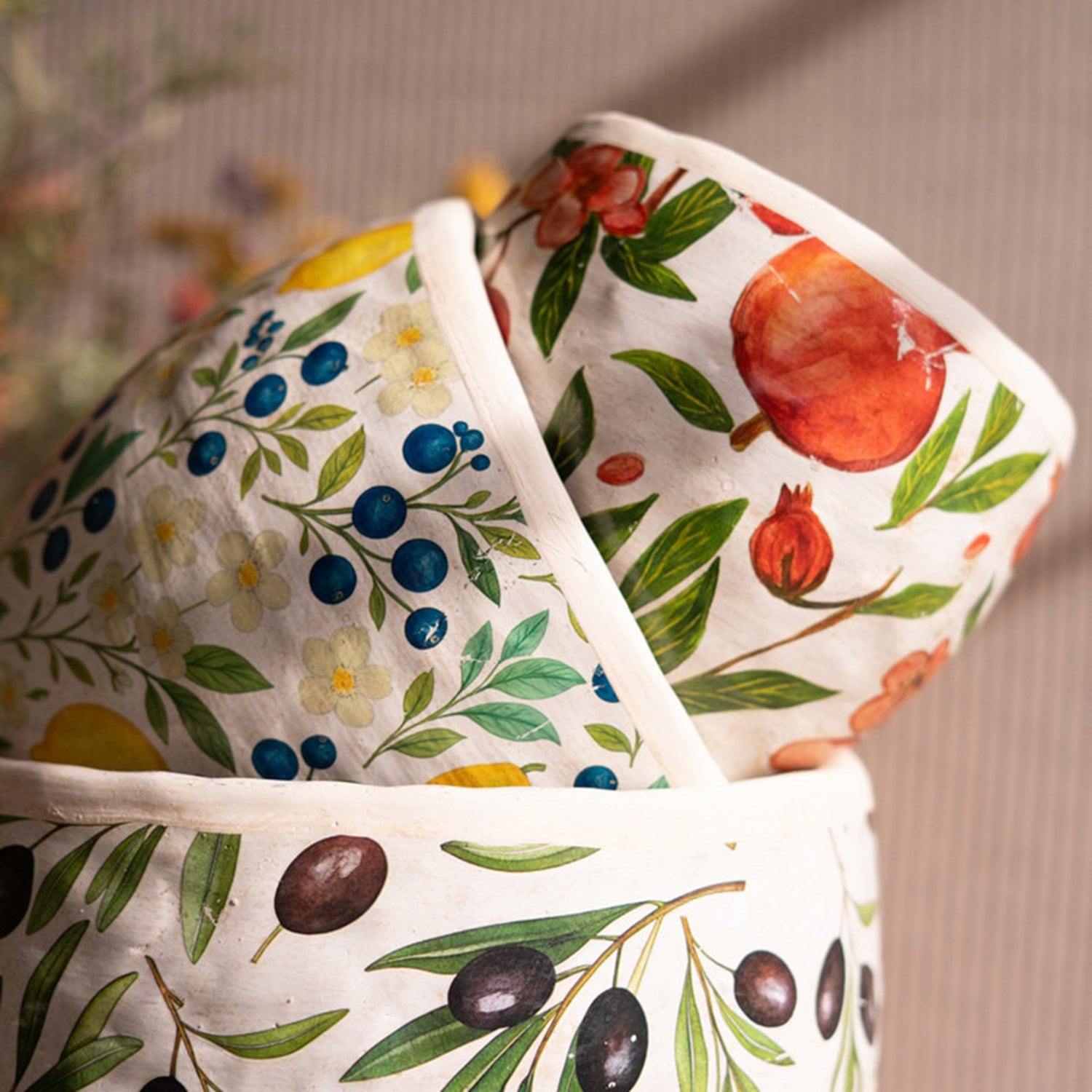 Olives, Lemons and Pomegranates Cement Planter Set of 3