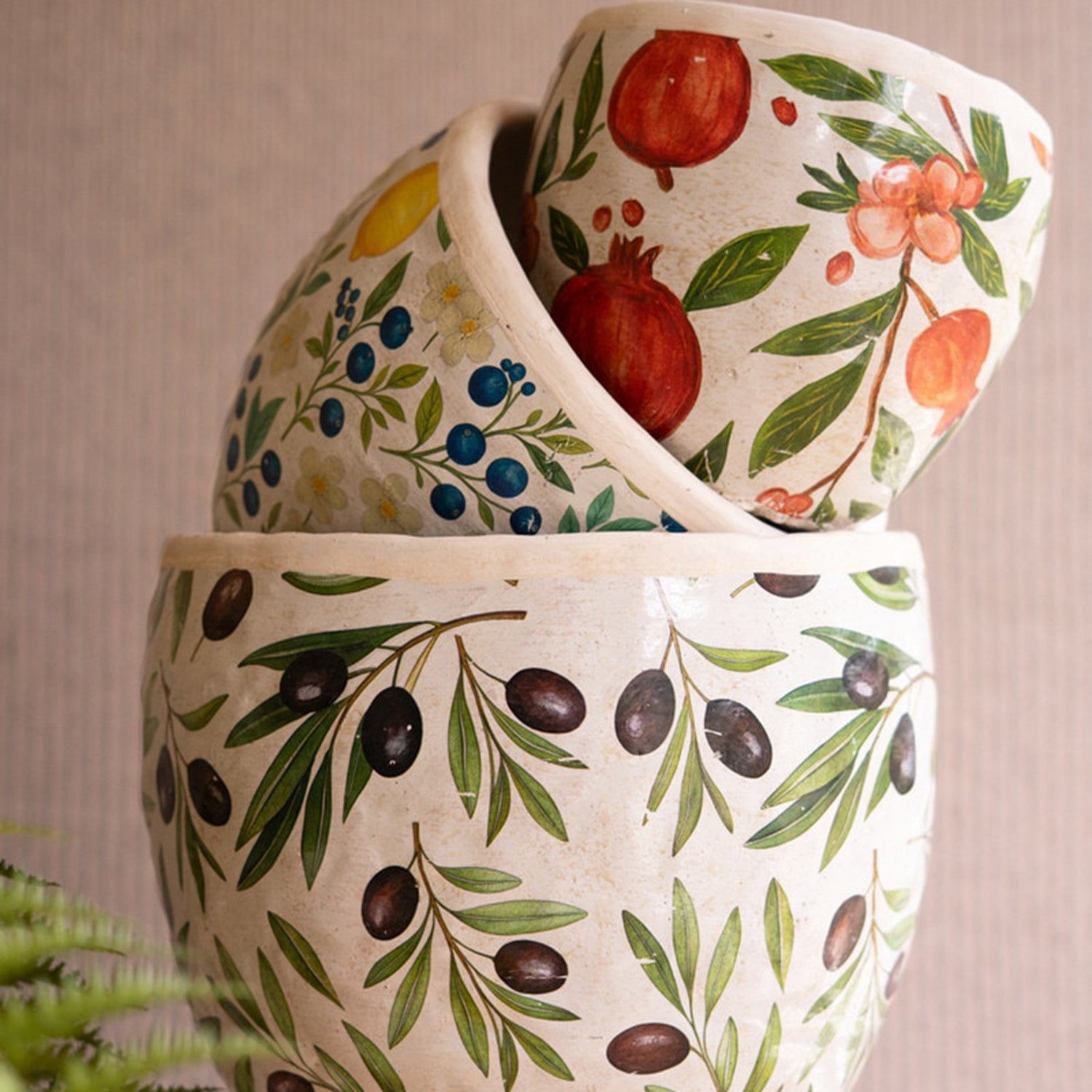 Olives, Lemons and Pomegranates Cement Planter Set of 3