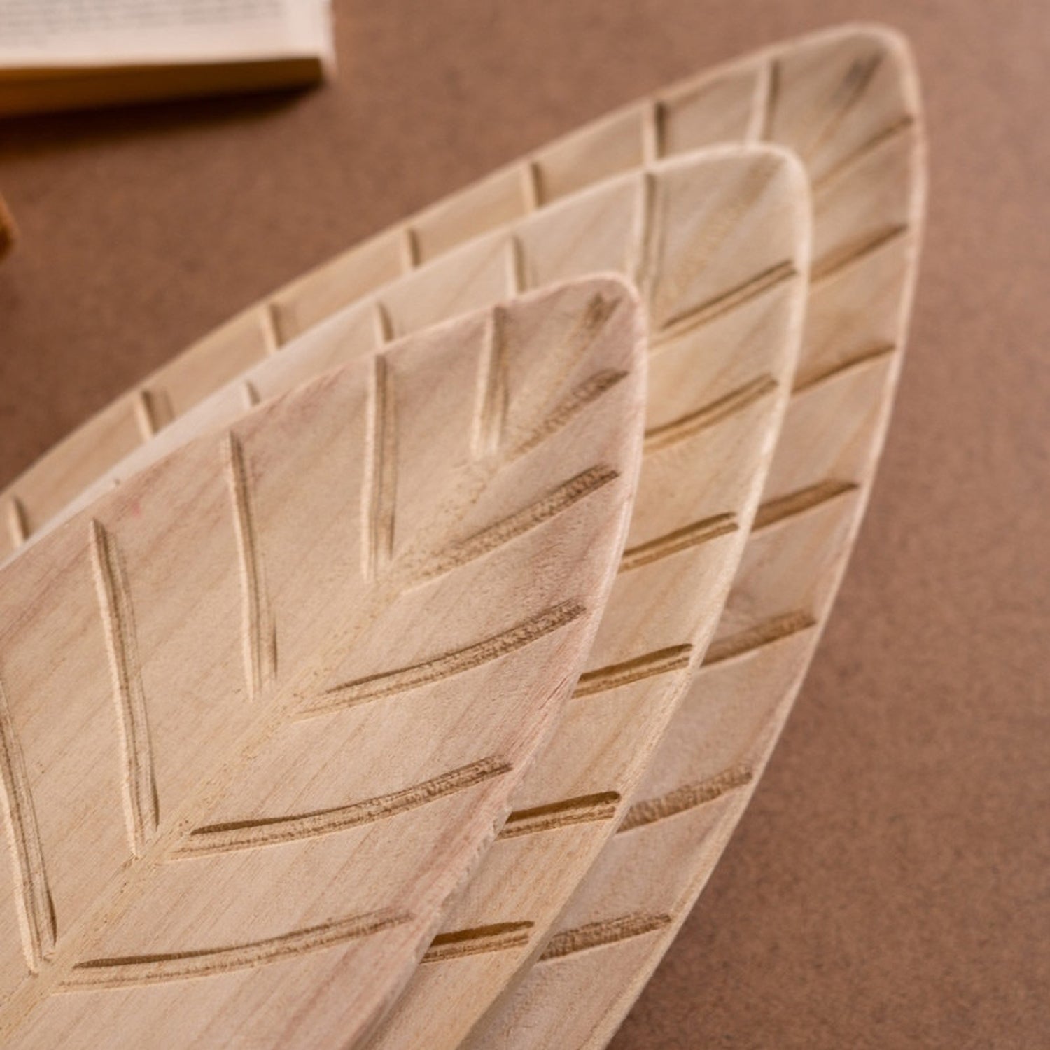 Wooden Leaf Tray Set of 3