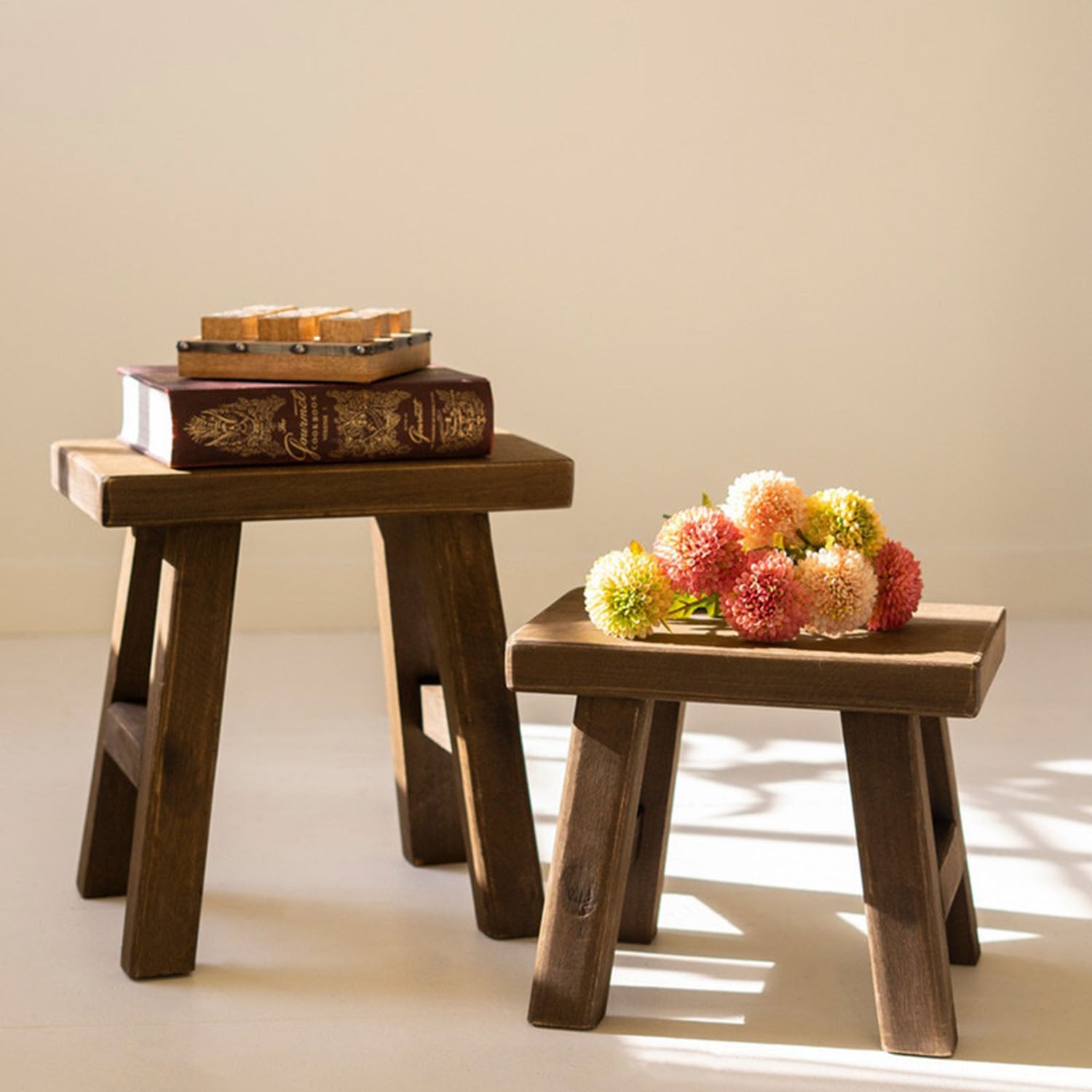 Rectangle Wood Stool Set of 2