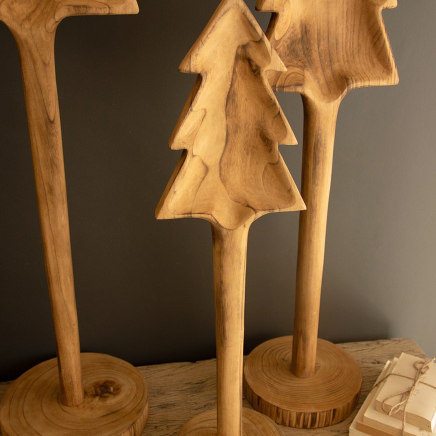 Tall Wooden Christmas Tree on Base Set of 3