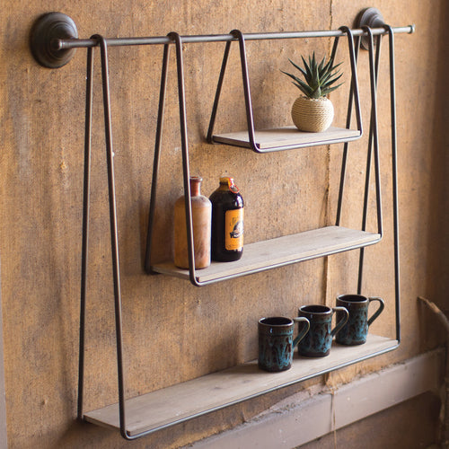 Wood & Metal Triple Hanging Wall Shelf