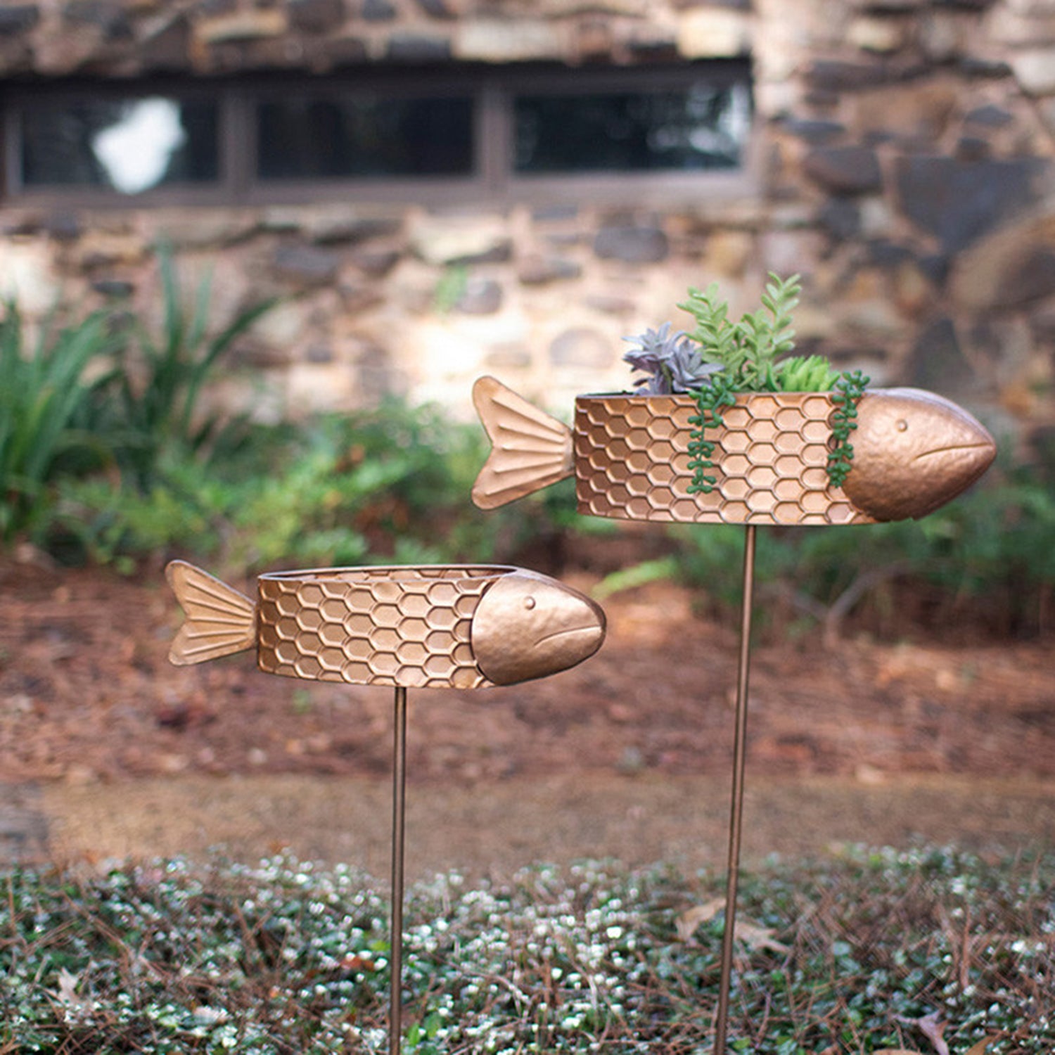 Fish Planter Yard Stake Set of 2