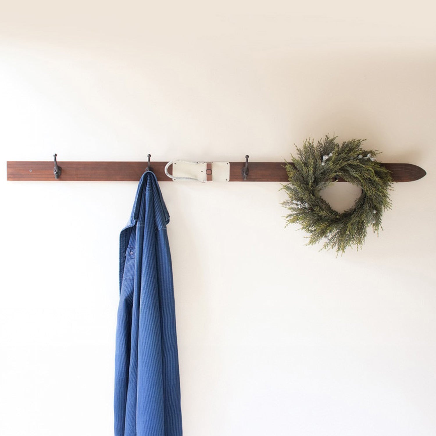 Wooden Ski Wall Coat Rack