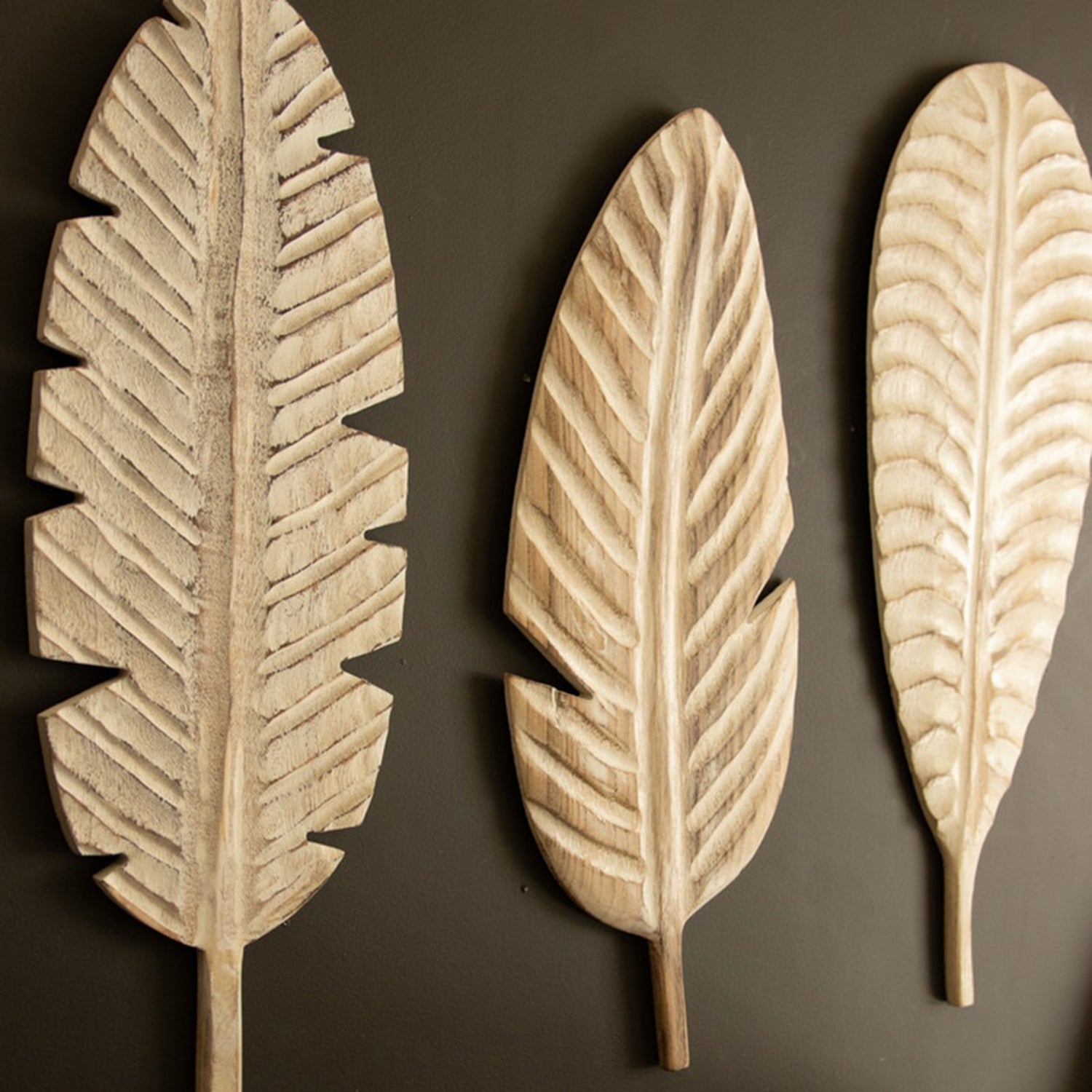Hand-Carved Paulownia Wood Leaf Set of 3