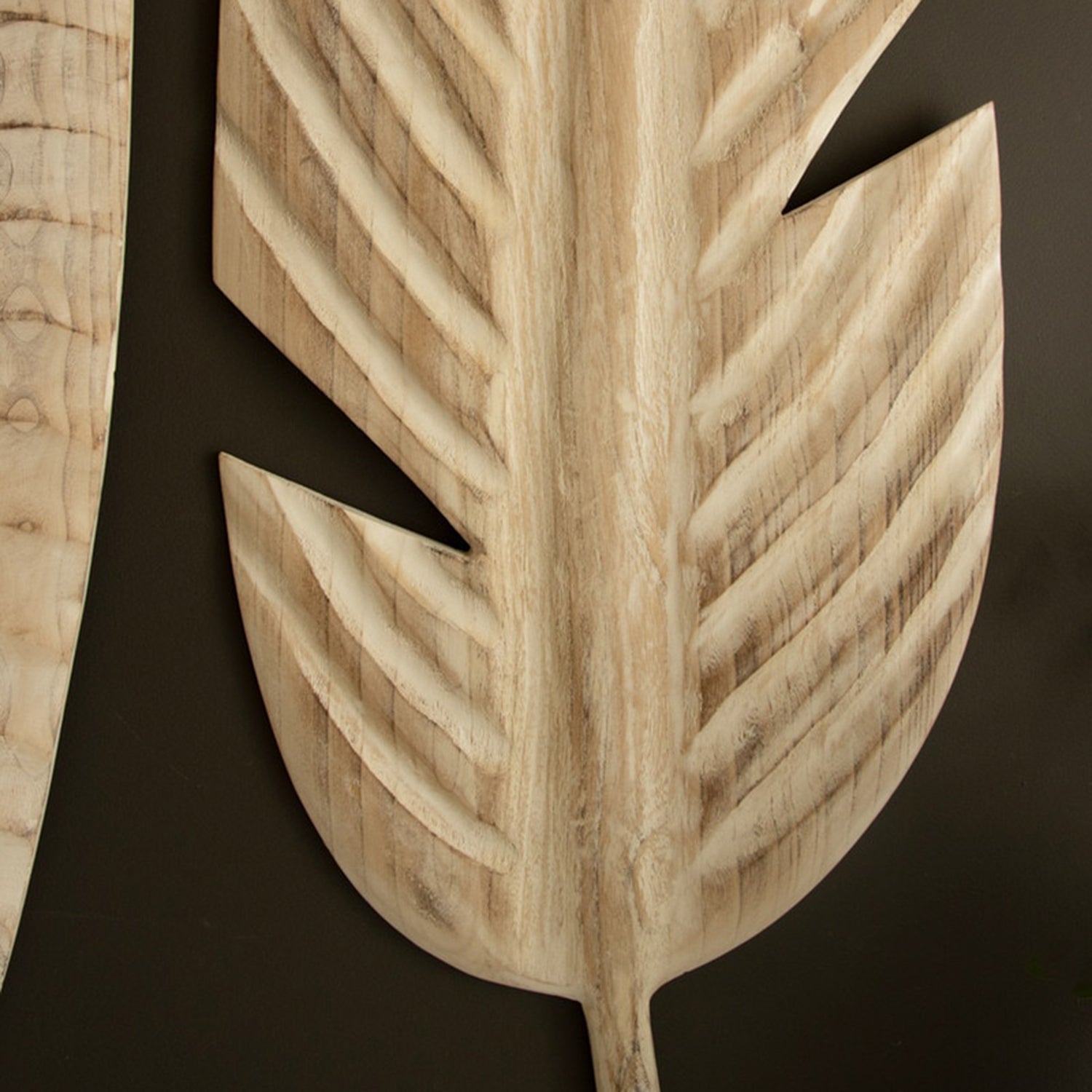 Giant Hand-Carved Paulownia Wood Leaf Set of 2