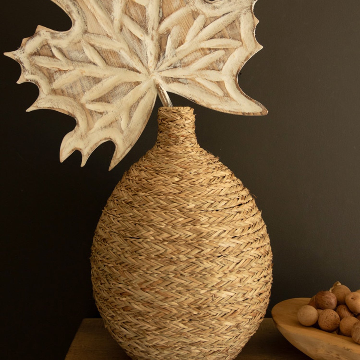Hand-Carved Paulownia Wood Maple Leaf