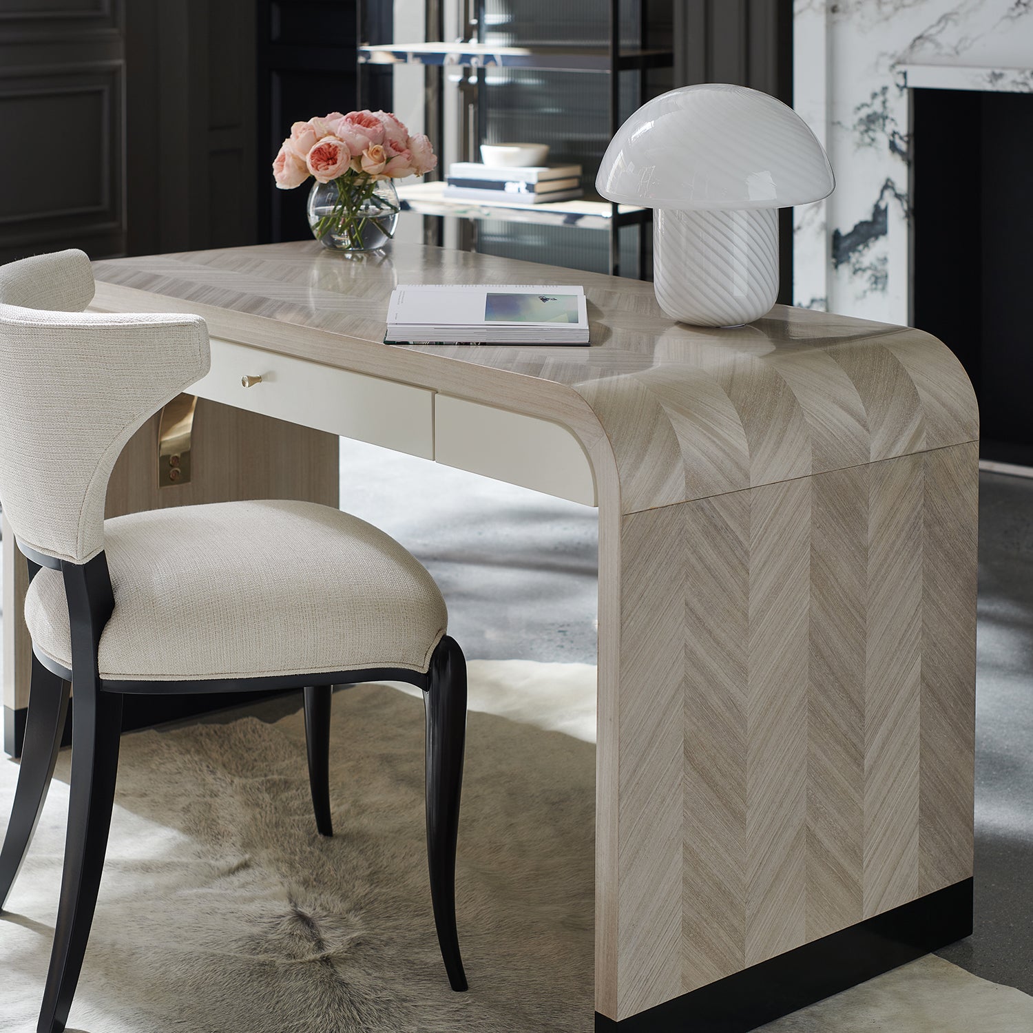 Caracole Be My Guest Dining Chair Set of 2 in Almost Black — close-up of the finish