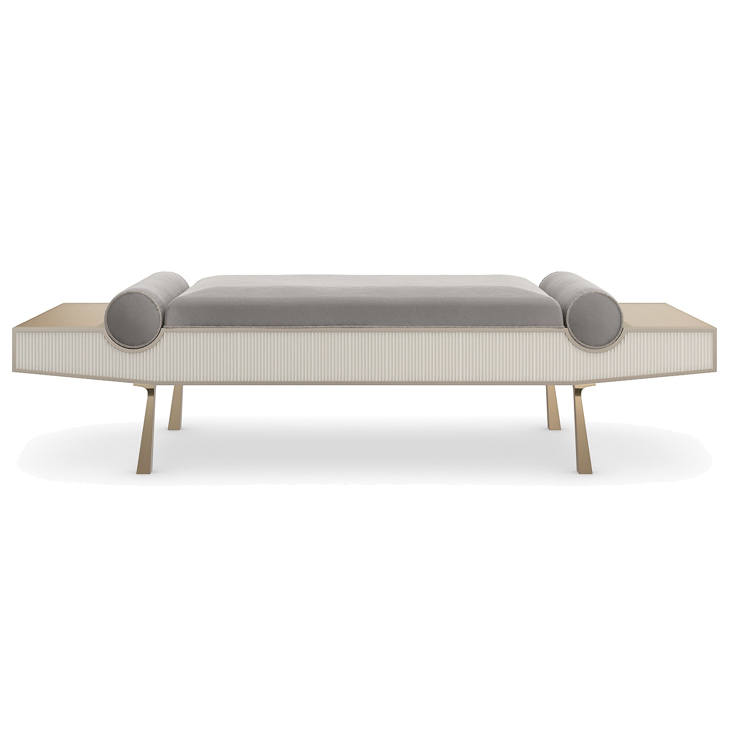 Caracole Roll Play Champagne Bench in Almond Milk, styled in a room setting