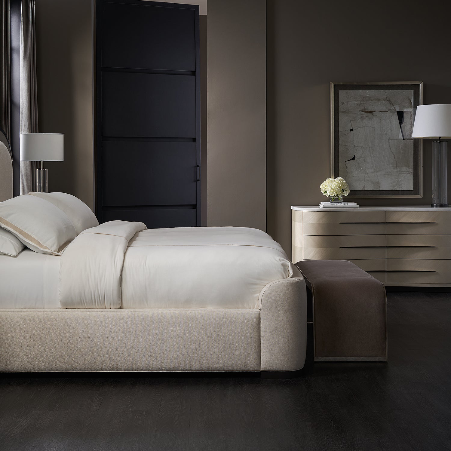 Caracole Traverse Silver Bench in Silver Driftwood, side profile