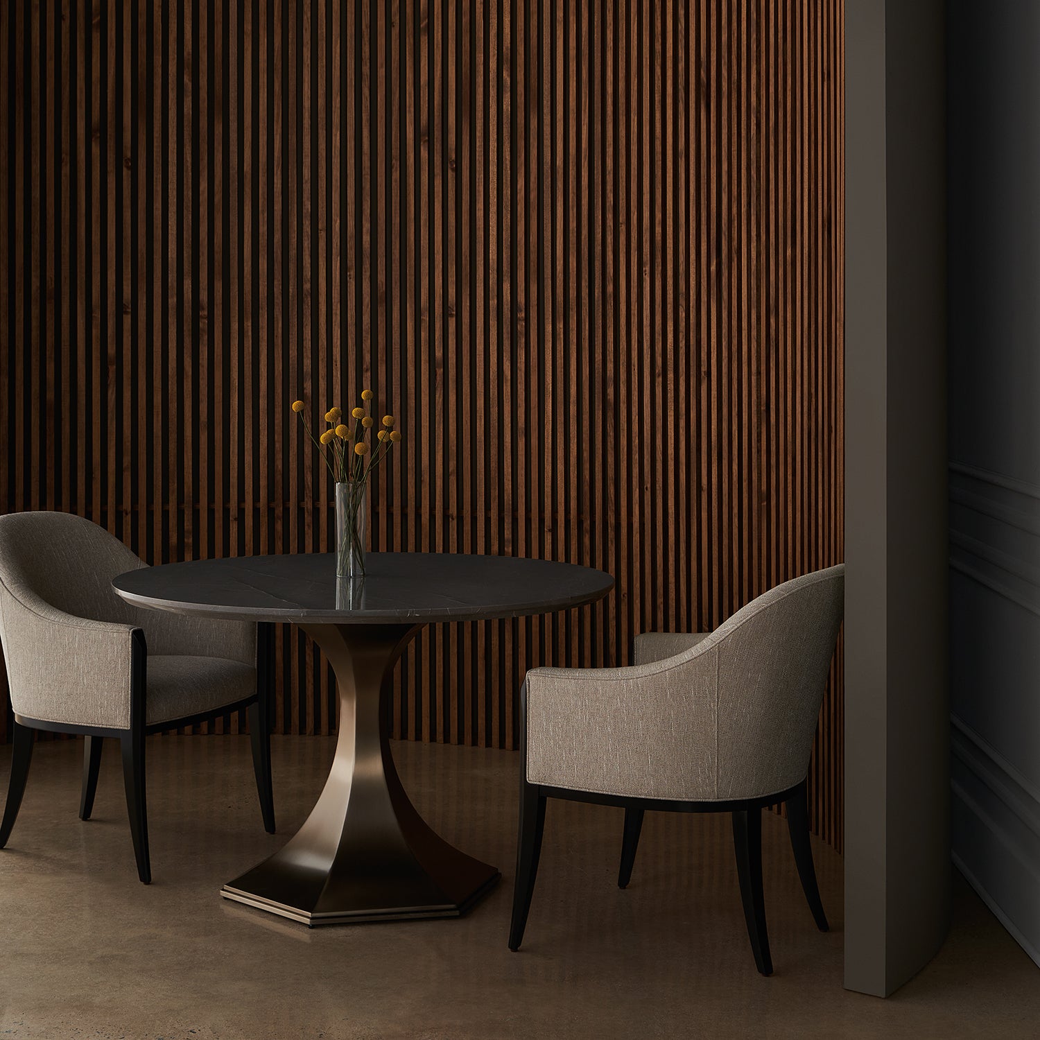 Caracole Next Course Dining Chair in Dark Chocolate — close-up of the finish