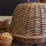 Wicker Serving Tray with Dome Cover Set of 2