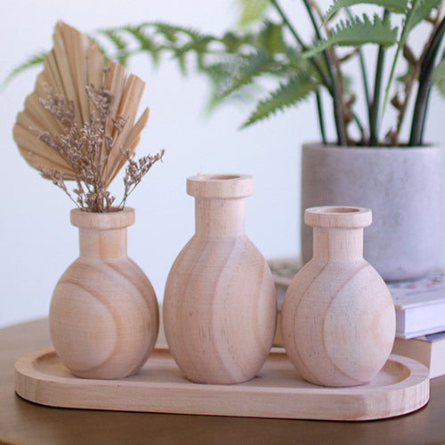 Three Wooden Bud Vase on a Tray