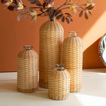 Rattan Wrapped Glass Vase Set of 4