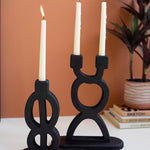 Black Wooden Taper Candle Holder Set of 2