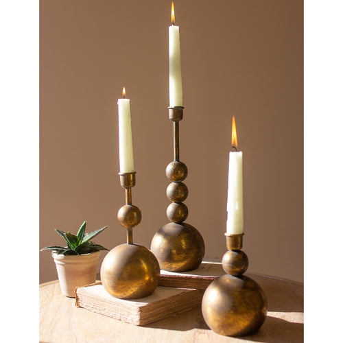 Antique Brass Sphere Taper Candle Holder Set of 3