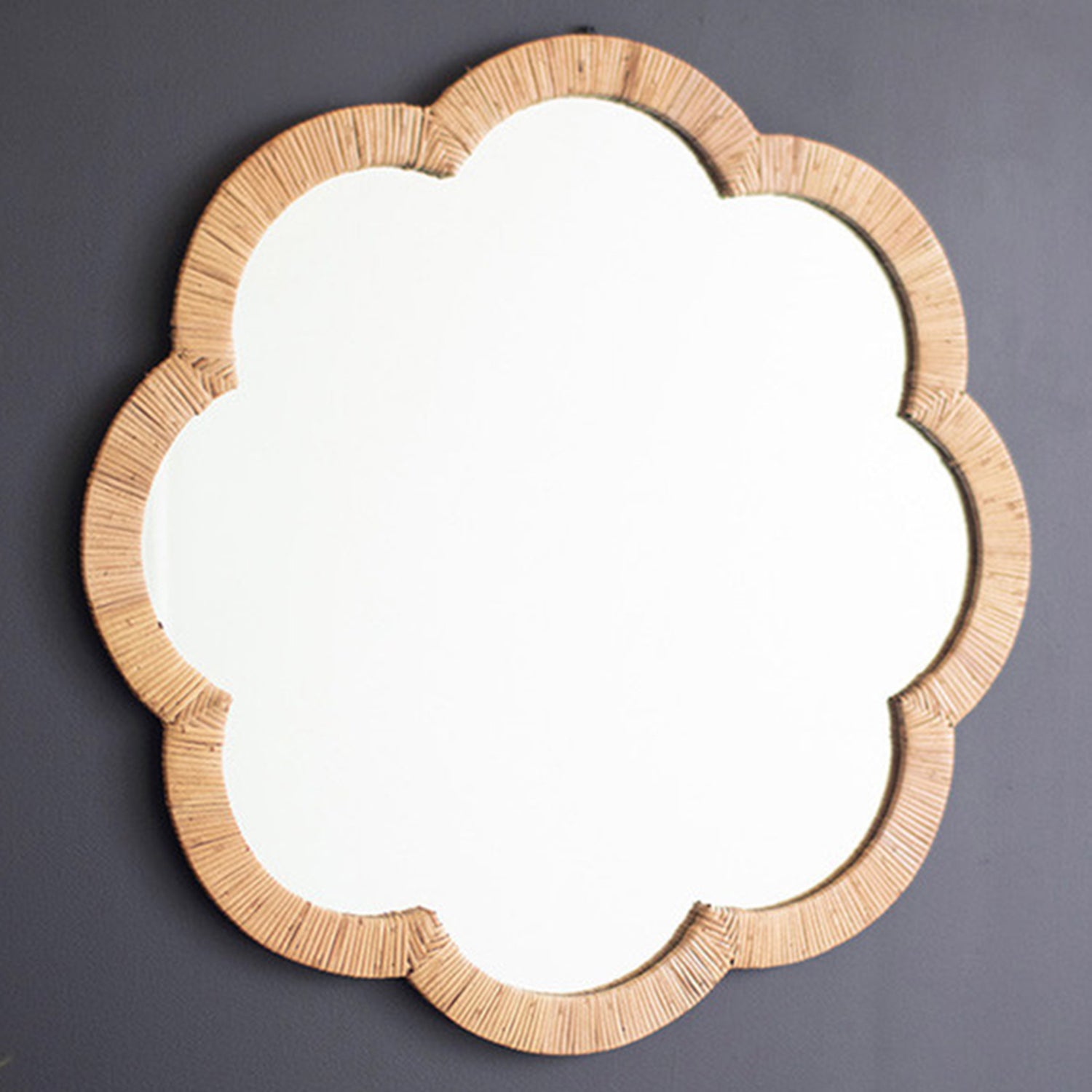 Flower Woven Cane Framed Wall Mirror