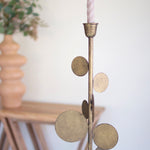 Antique Brass Round Disc Candle Holder Set of 2