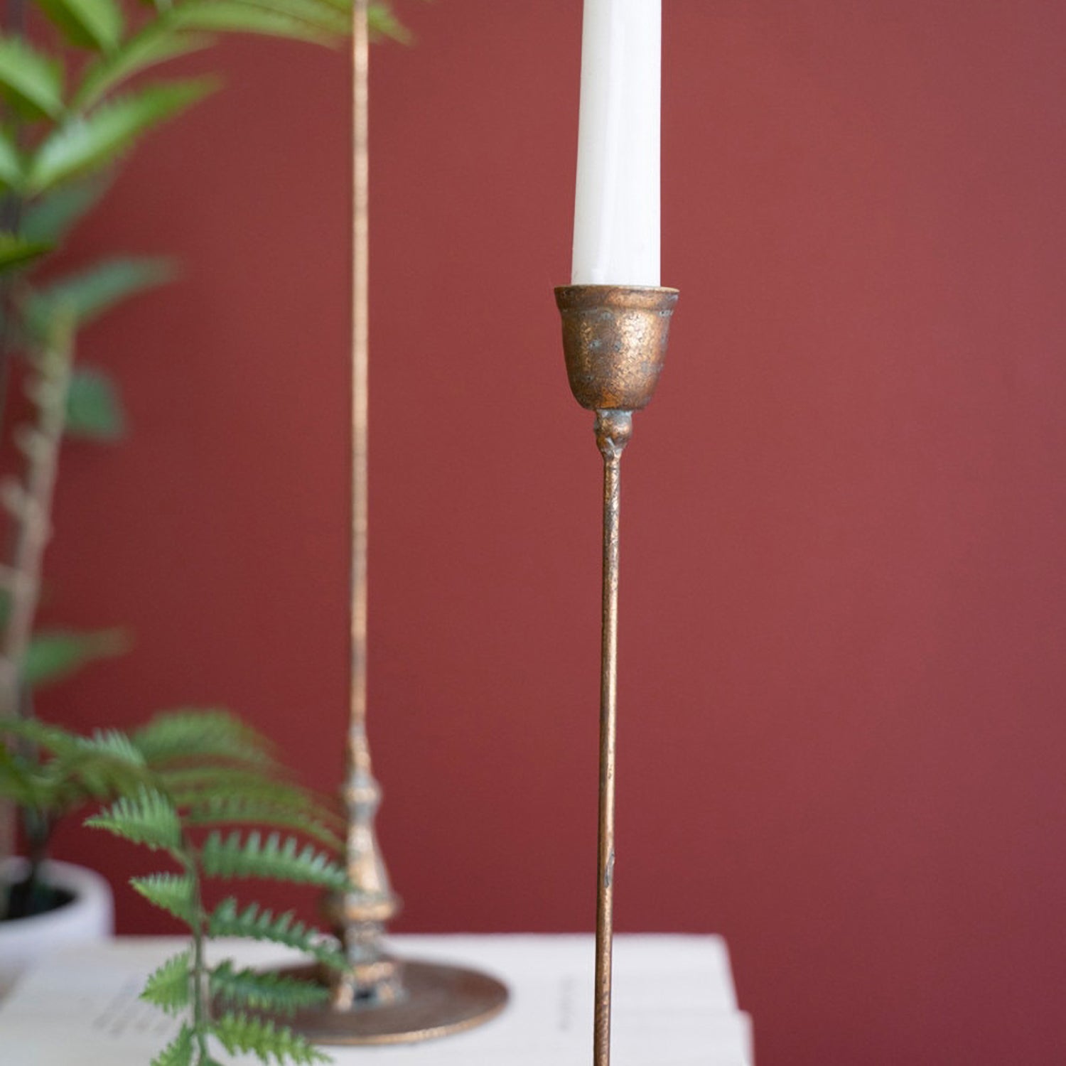 Tall Antique Brass Taper Candle Holder Set of 2