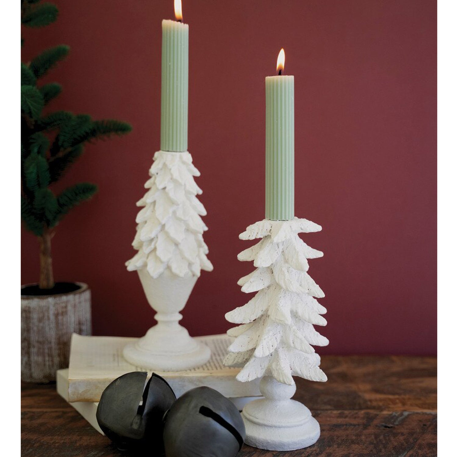 Polyresin Christmas Tree Candle Holder Set of 2