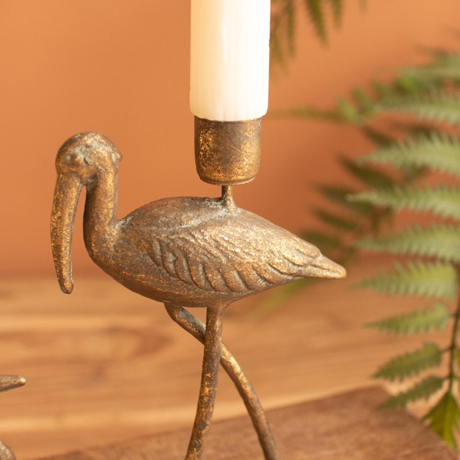 Antique Brass Shore Bird Taper Candle Holder Set of 2