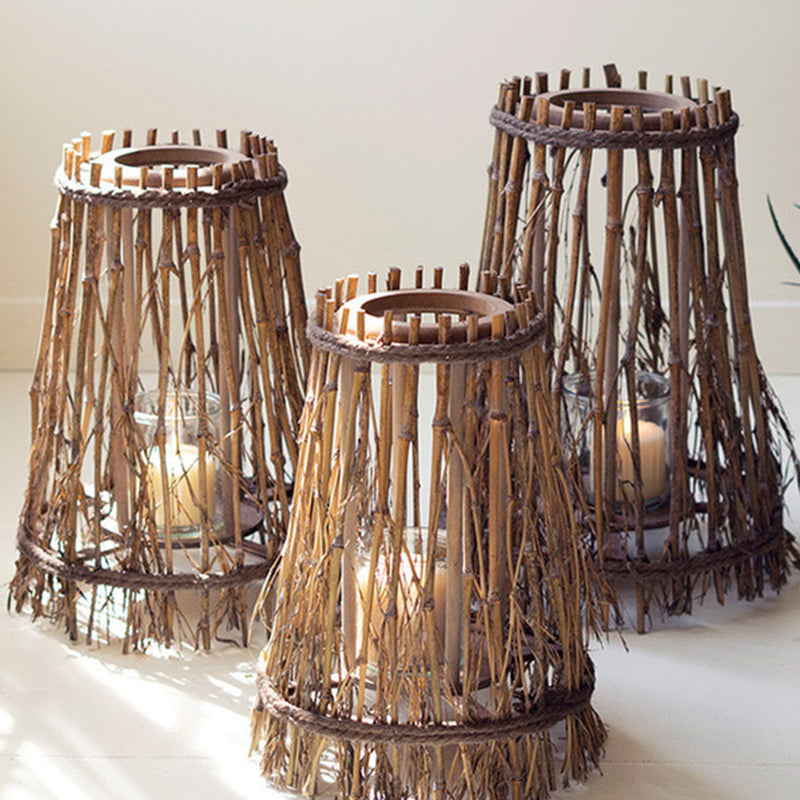 Natural Bamboo and Wood Lantern Set of 3