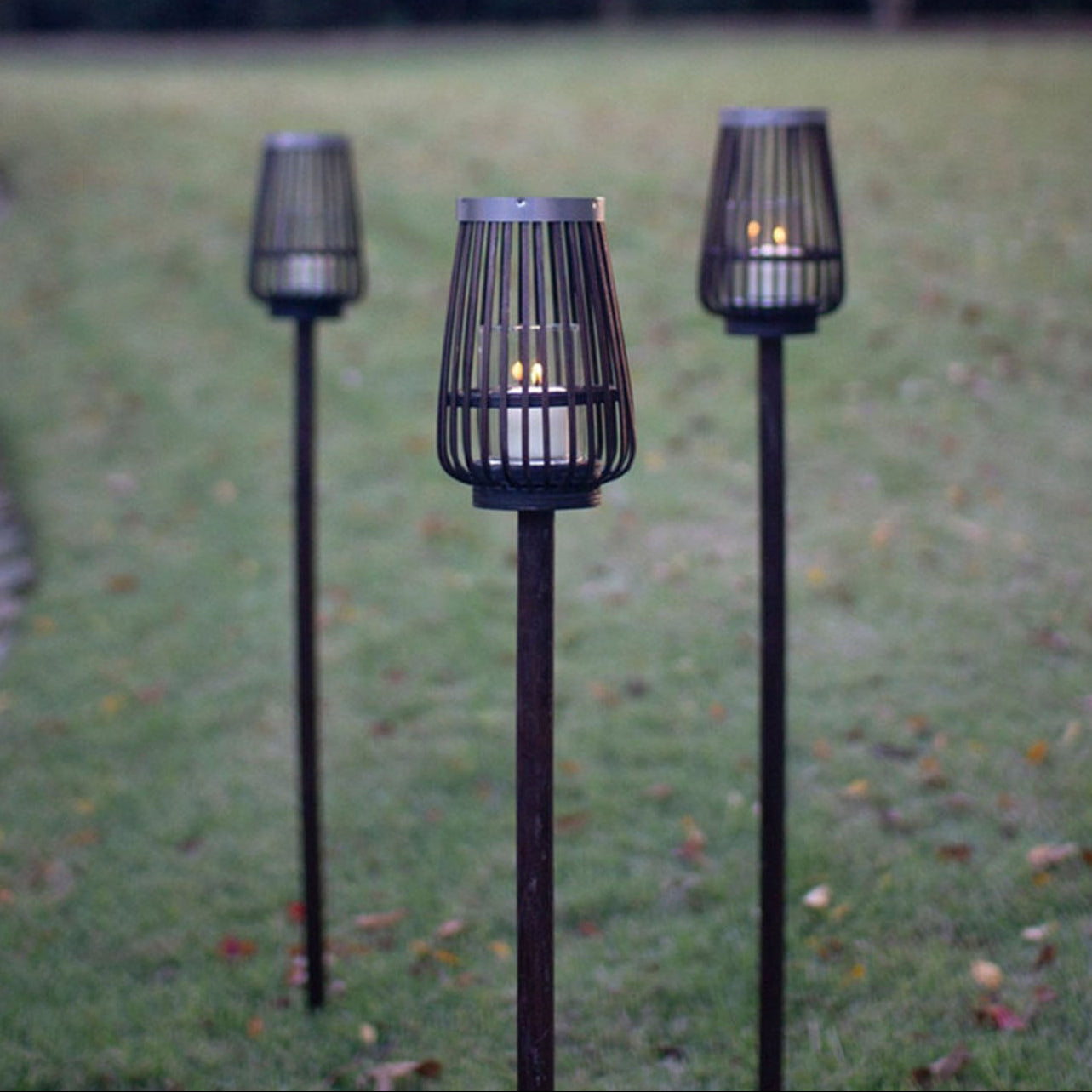 Bamboo Lantern Garden Stake Set of 4