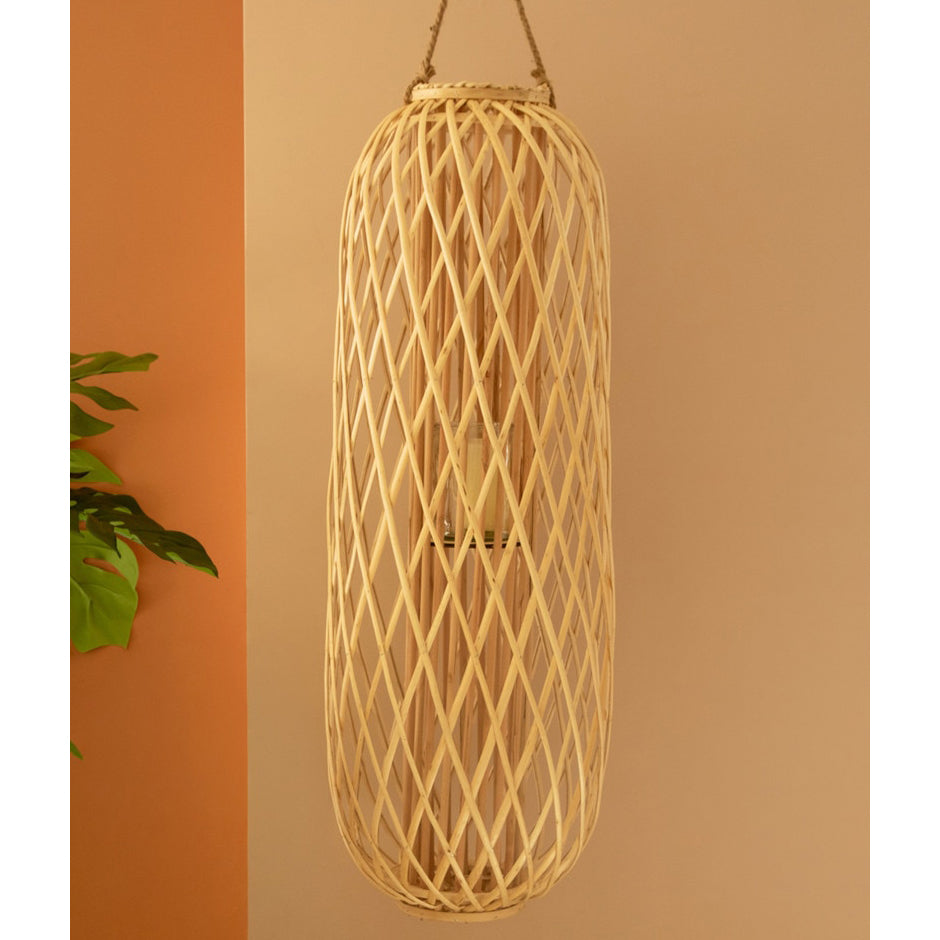 Tall Oval Willow Natural Lantern with Glass Insert