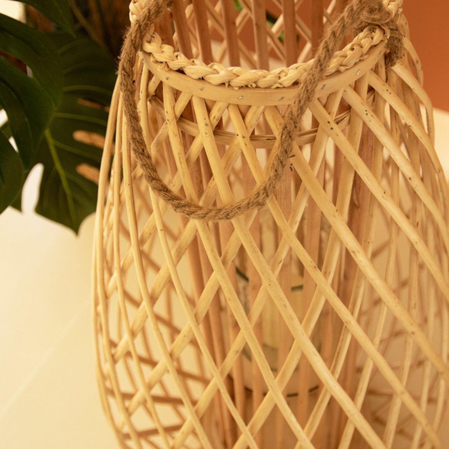 Tall Teardrip Willow Natural Lantern with Glass Insert