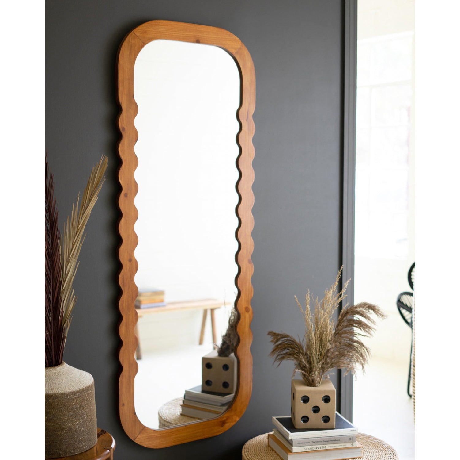 Natural Wood Floor Mirror Paynes Gray