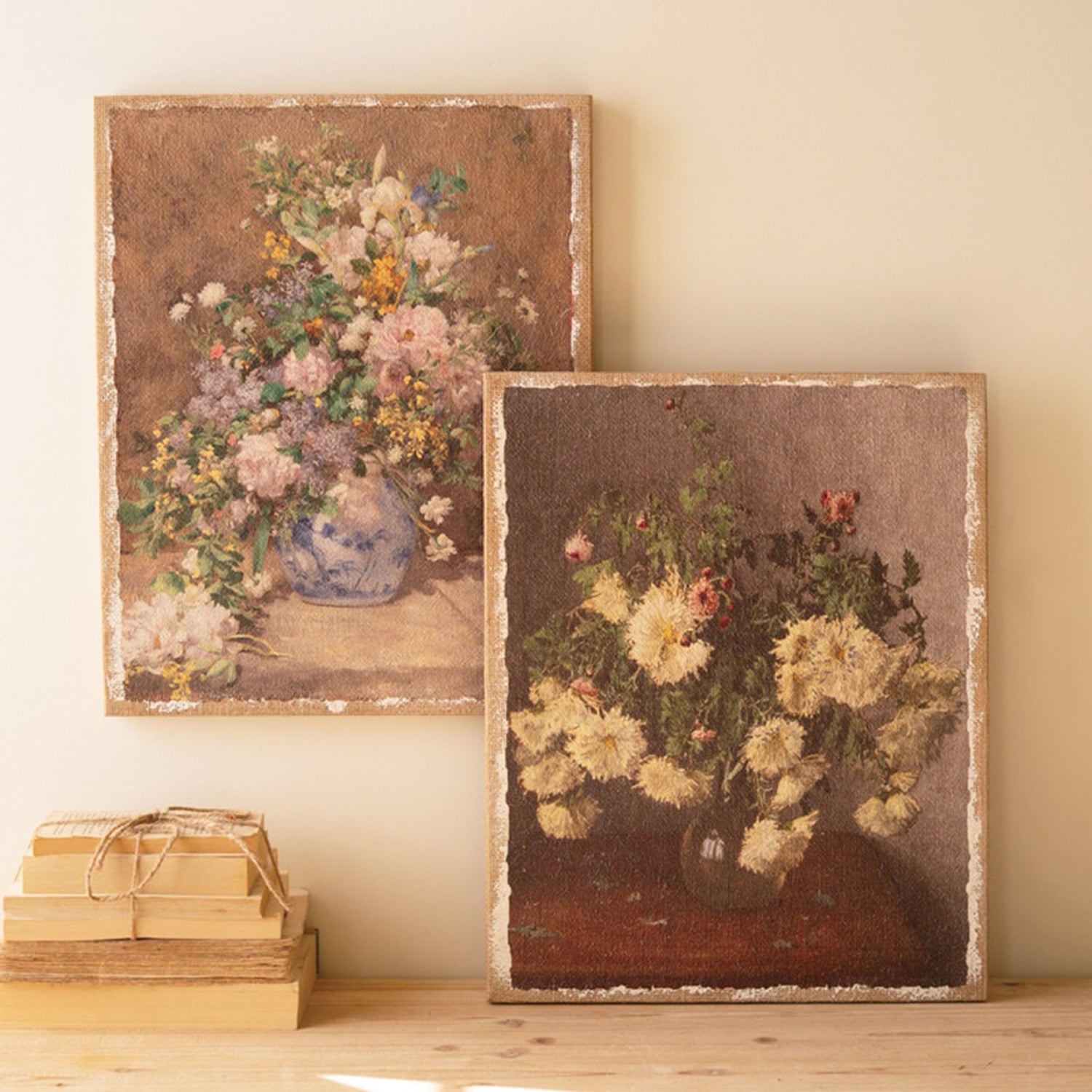 Canvas Paint over Print Flower Set of 2
