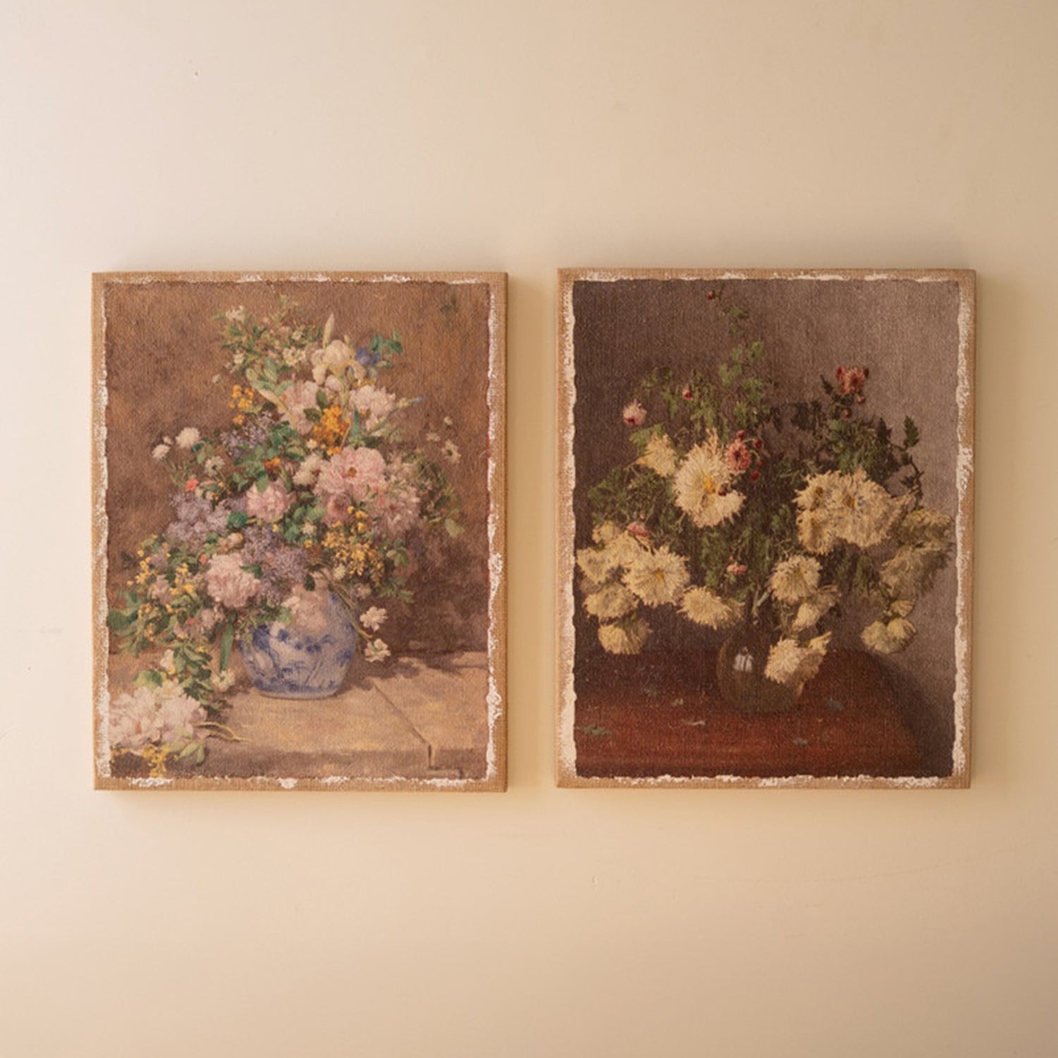 Canvas Paint over Print Flower Set of 2