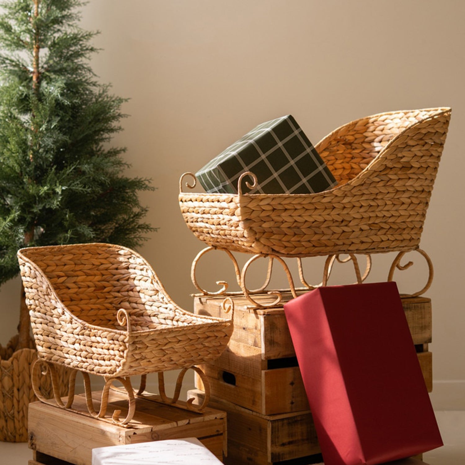 Water Hyacinth Christmas Sleigh Set of 2