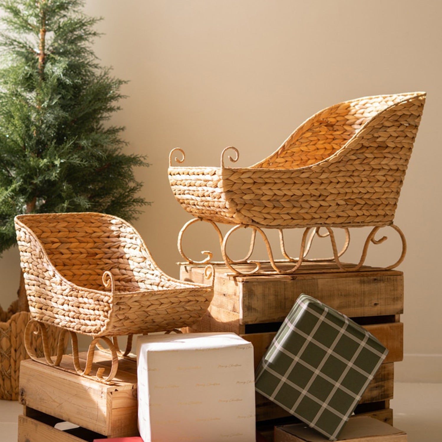 Water Hyacinth Christmas Sleigh Set of 2